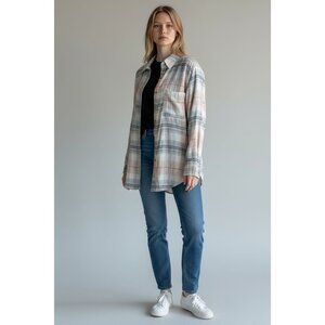 C&C California Plaid Button Up Flannel Long Sleeve Womens M Shirt Soft Rayon Top